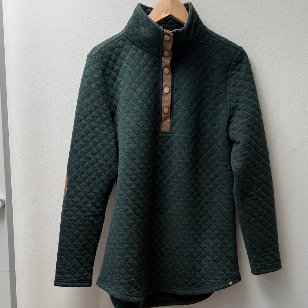 Marley Lilly Green Quilted Pullover Snap Neck Sweater Size M